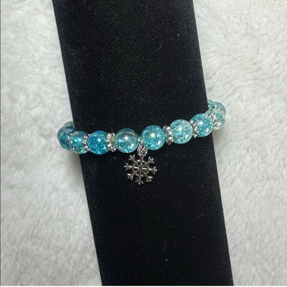 Blue Beaded Snowflake Charm Bracelet - Women Jewelry